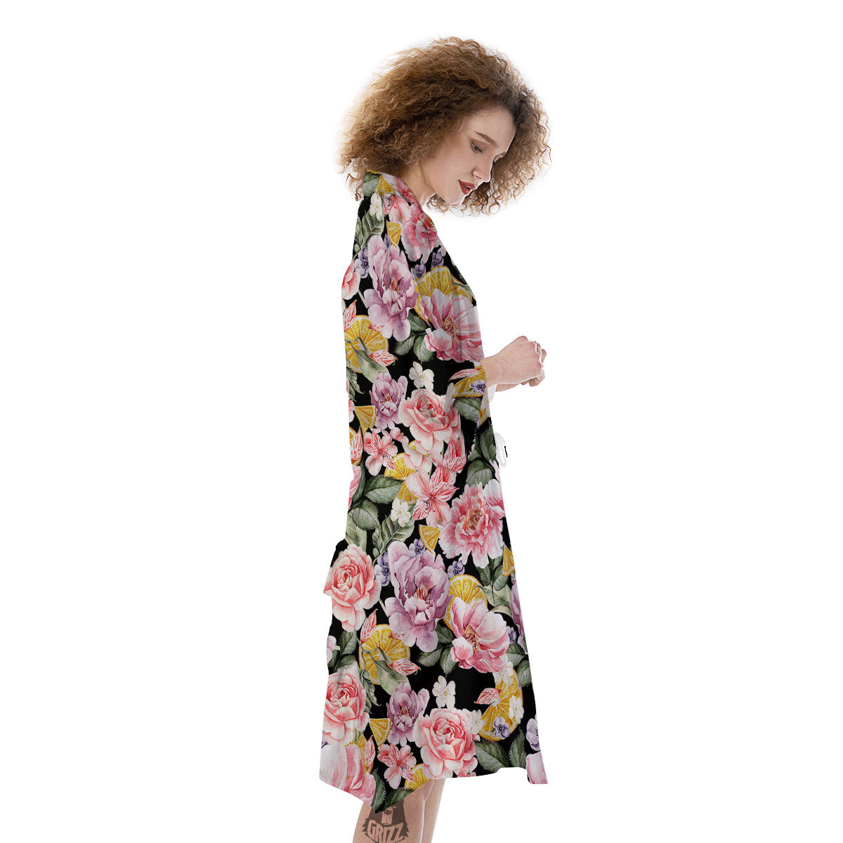 Rose Vintage Print Pattern Kimono-grizzshop