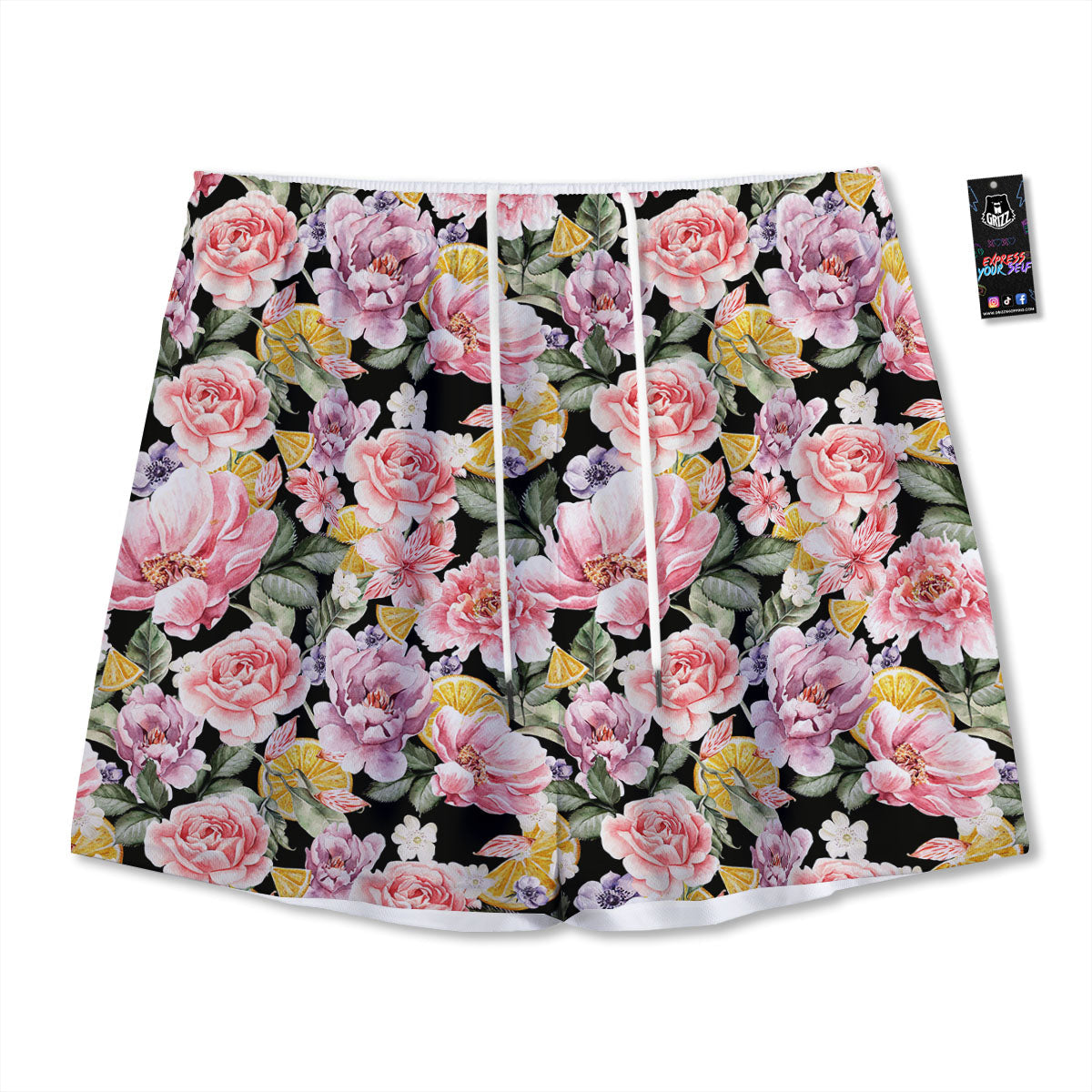 Rose Vintage Print Pattern Mesh Shorts