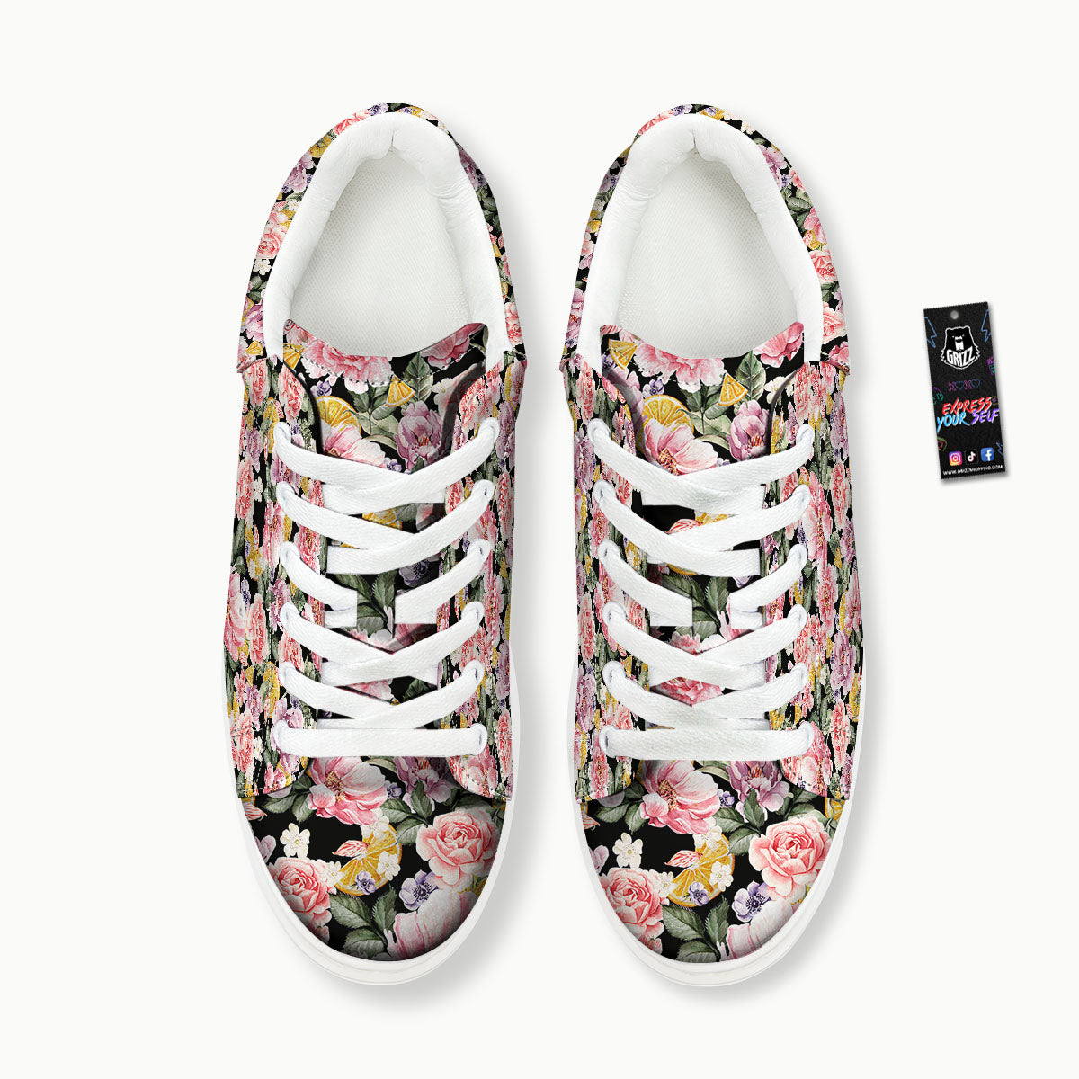 Rose Vintage Print Pattern Platform Shoes-grizzshop