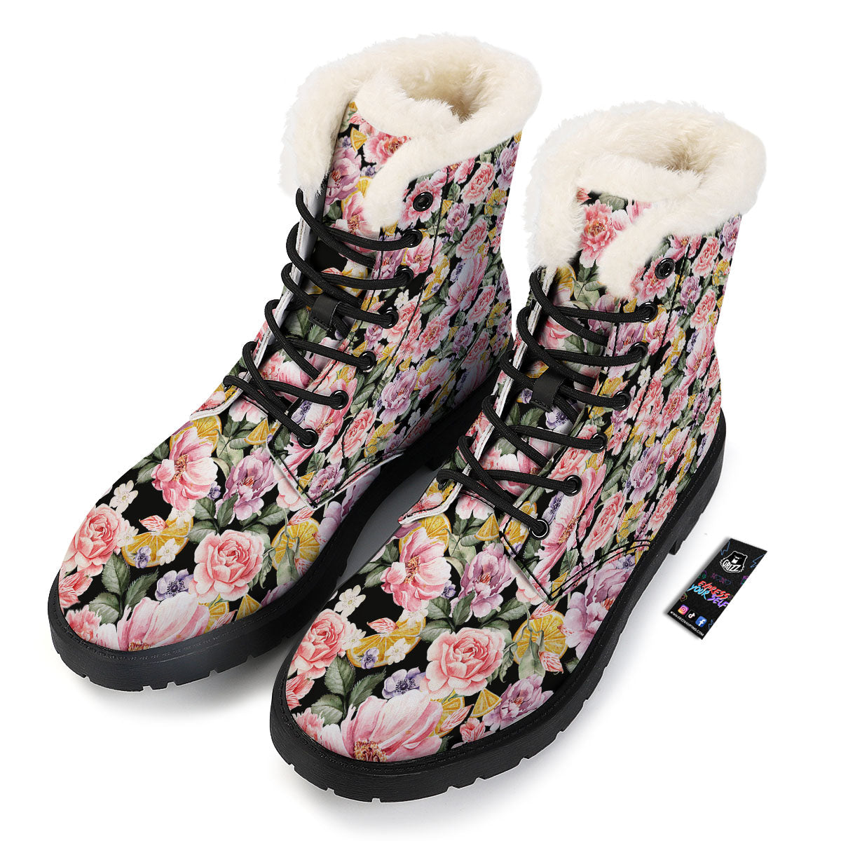 Rose Vintage Print Pattern Winter Boots-grizzshop