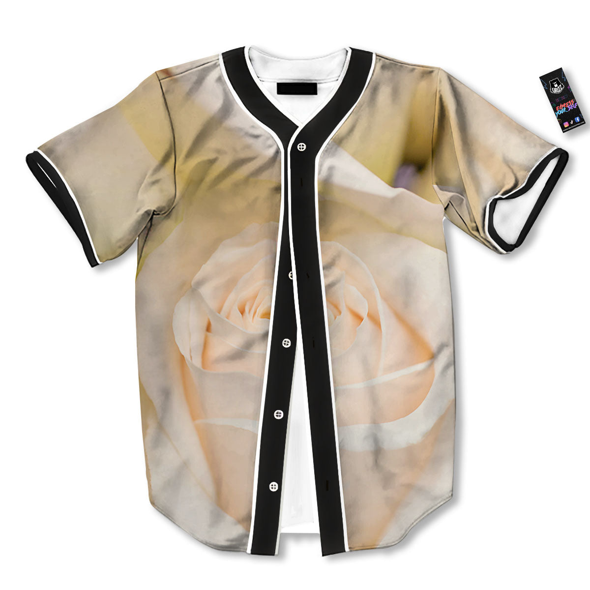Rose White Print Baseball Jersey-grizzshop