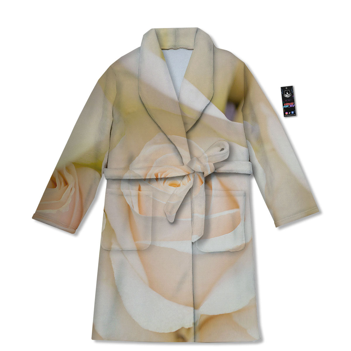Rose White Print Bathrobe-grizzshop