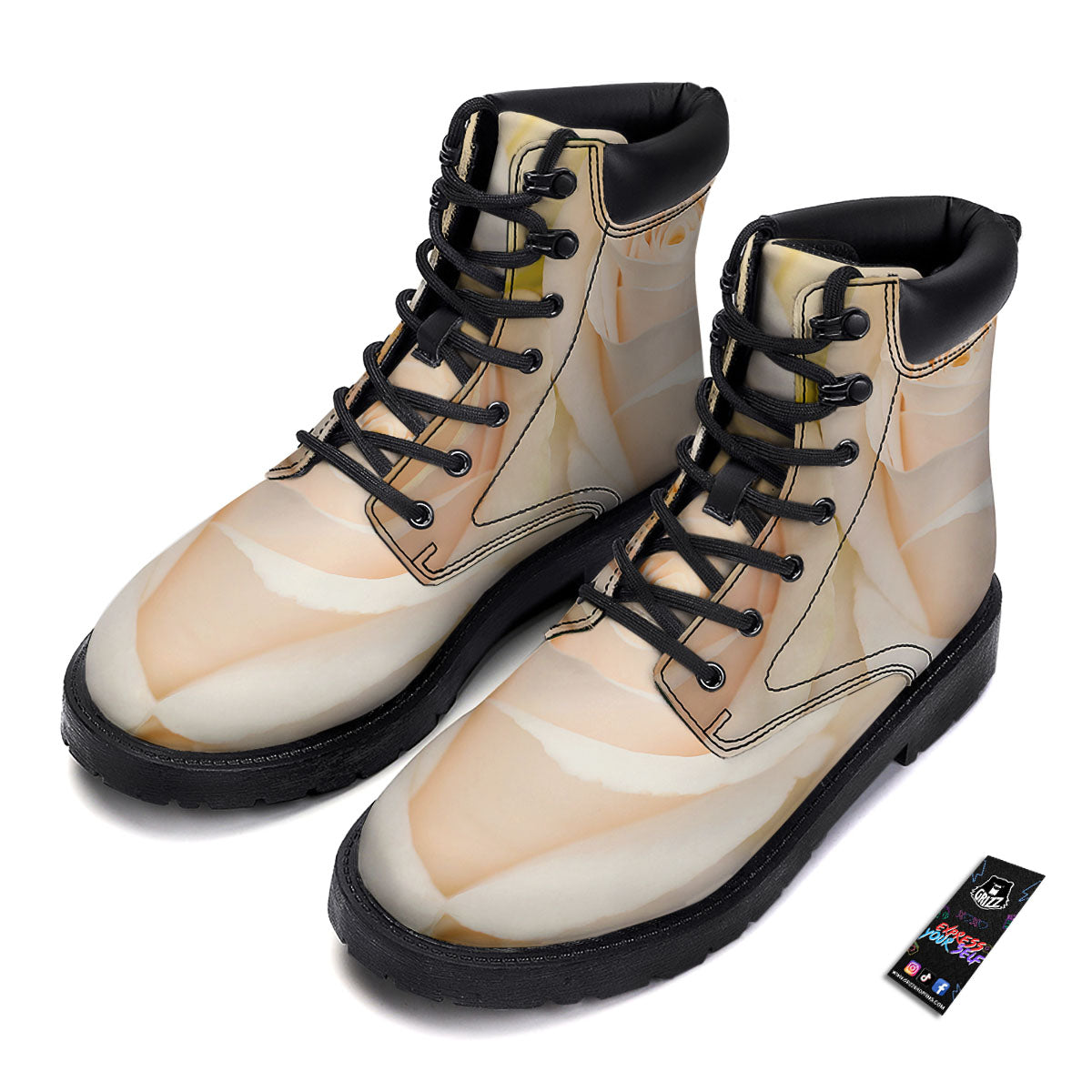 Rose White Print Boots-grizzshop