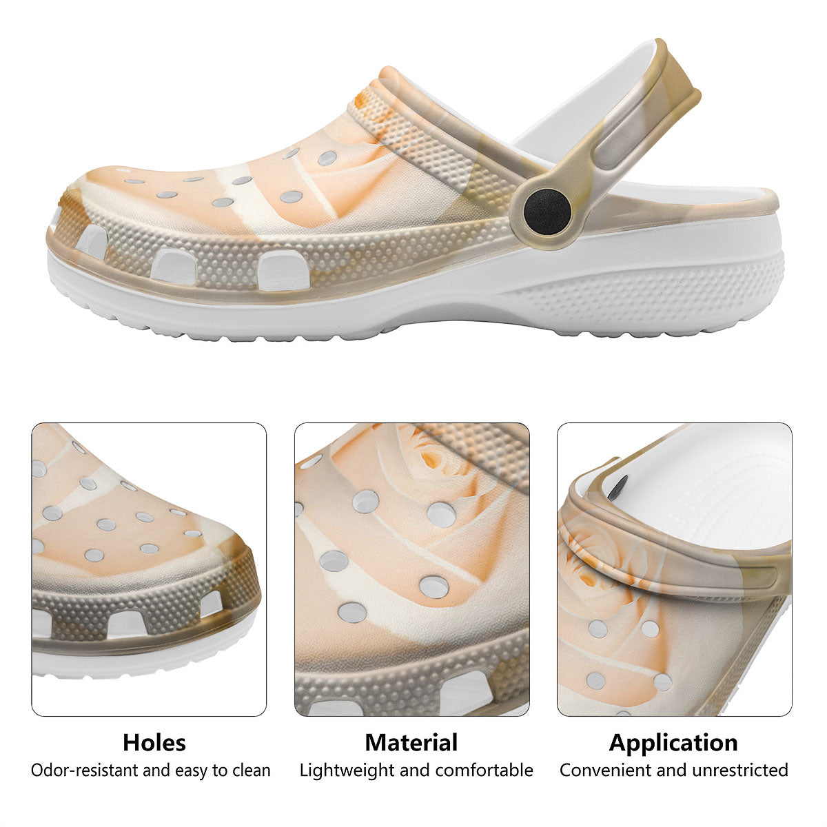 Rose White Print Clog-grizzshop