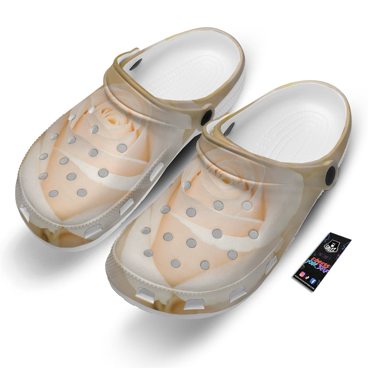 Rose White Print Clog-grizzshop