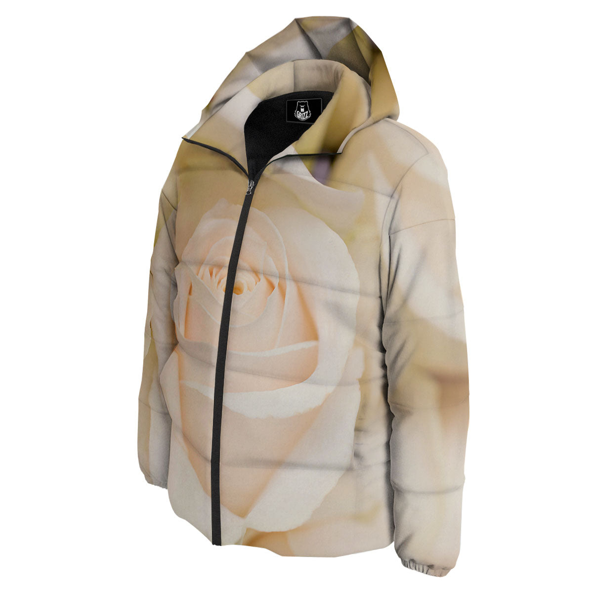 Rose White Print Down Jacket-grizzshop