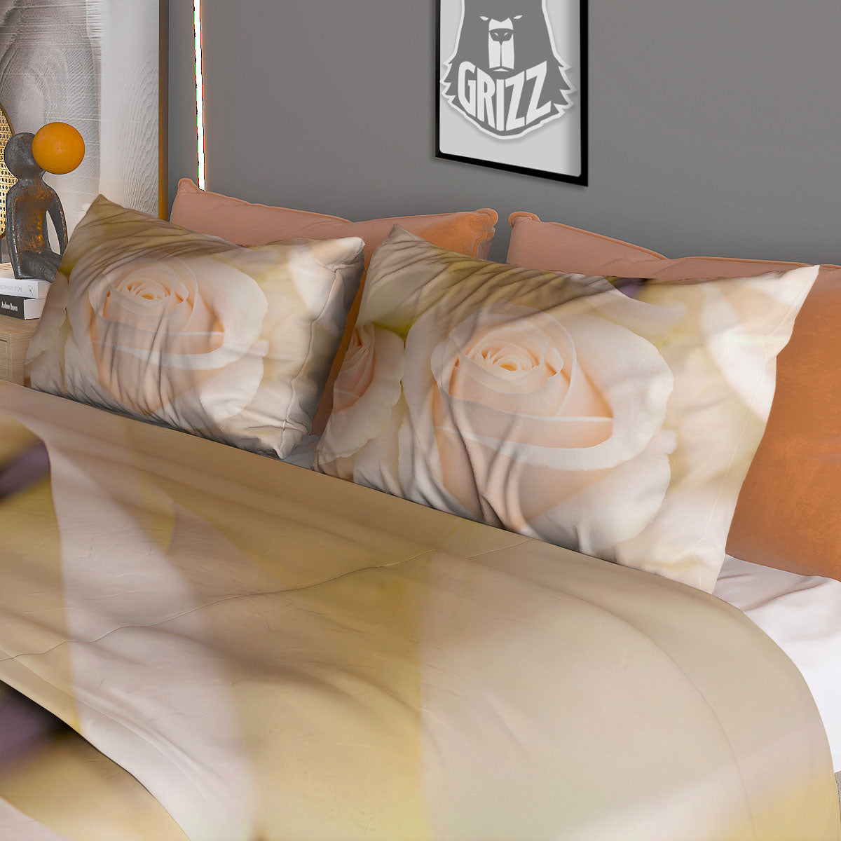 Rose White Print Duvet Cover Bedding Set