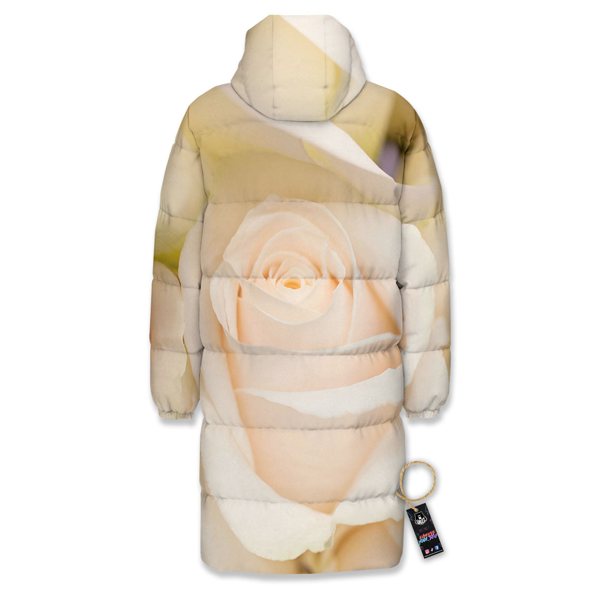 Rose White Print Long Down Jacket-grizzshop