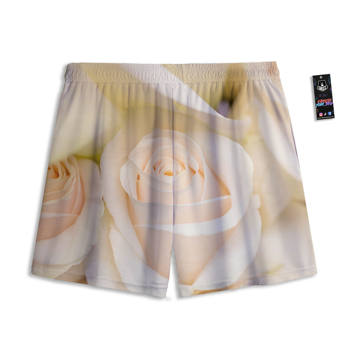 Rose White Print Mesh Shorts
