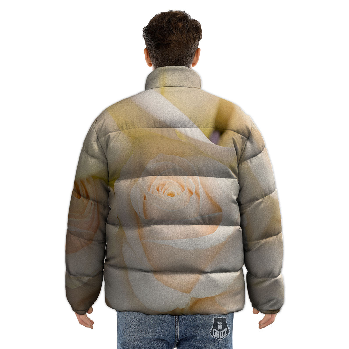 Rose White Print Puffer Jacket-grizzshop