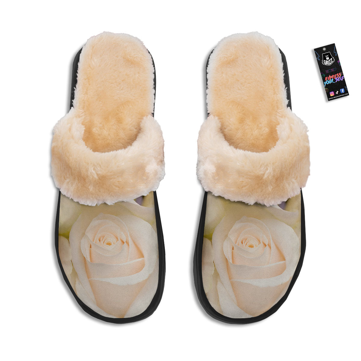 Rose White Print Slippers-grizzshop