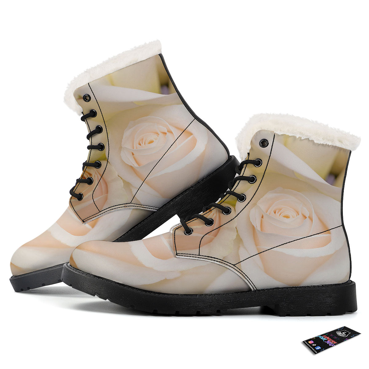 Rose White Print Winter Boots-grizzshop