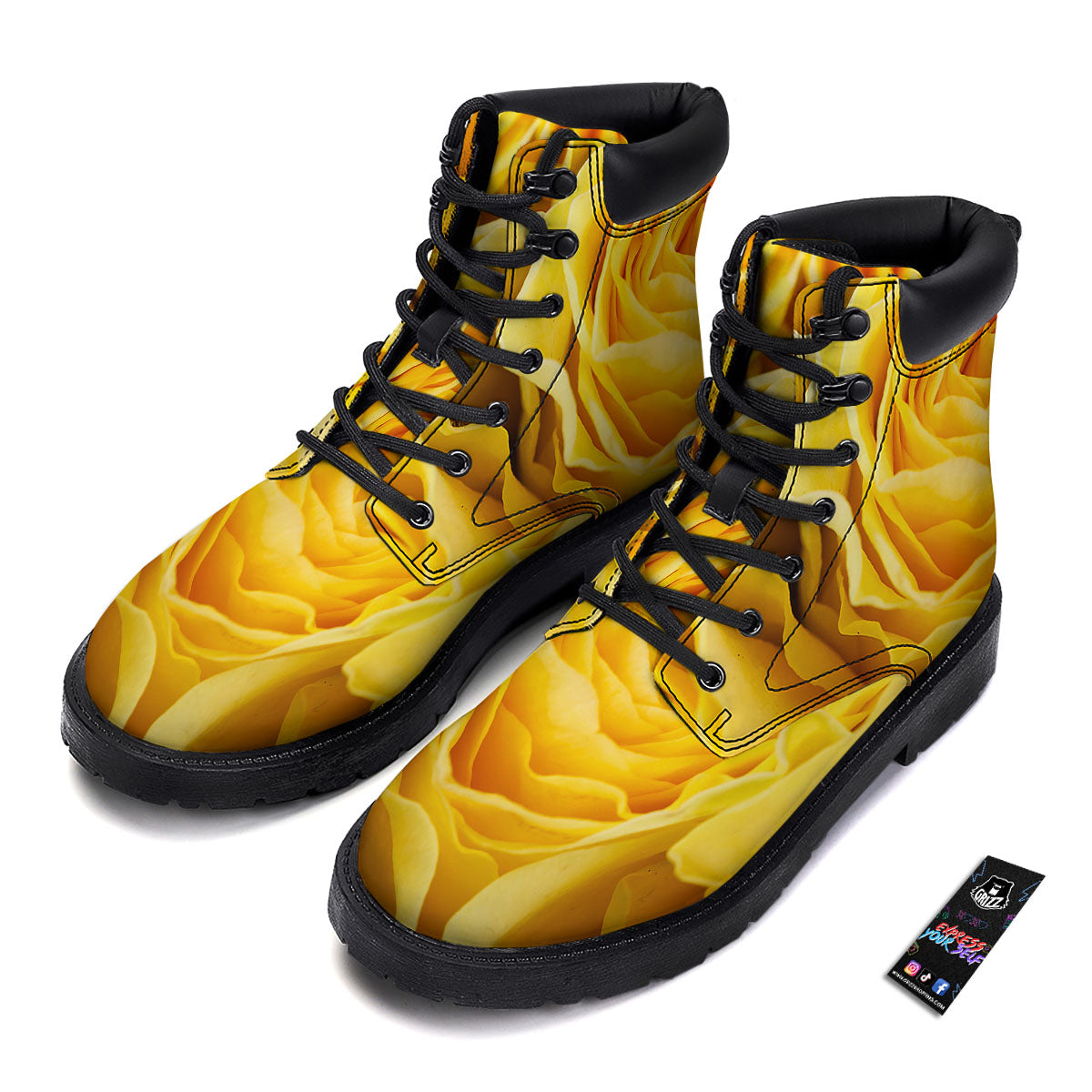 Rose Yellow Print Boots-grizzshop