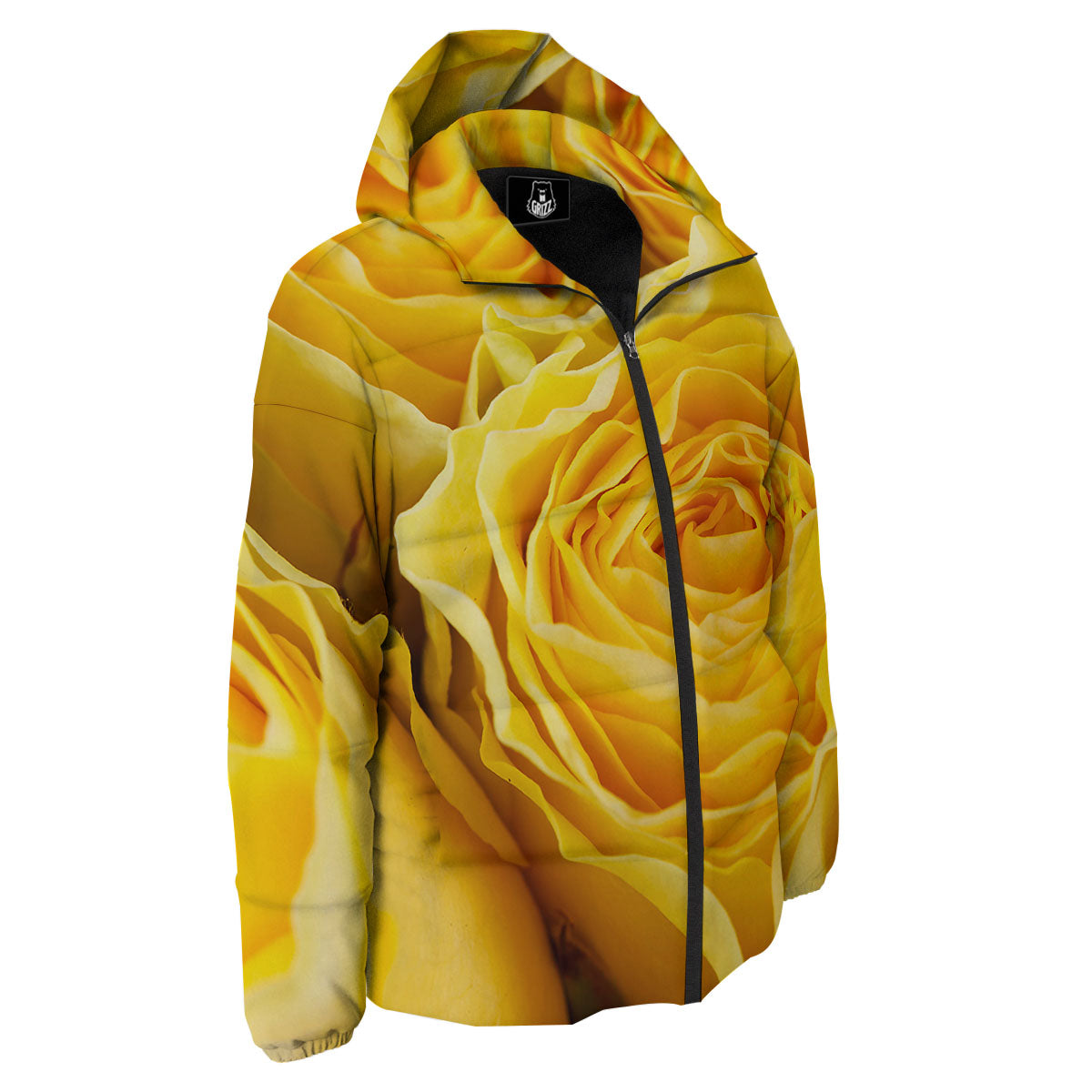 Rose Yellow Print Down Jacket-grizzshop