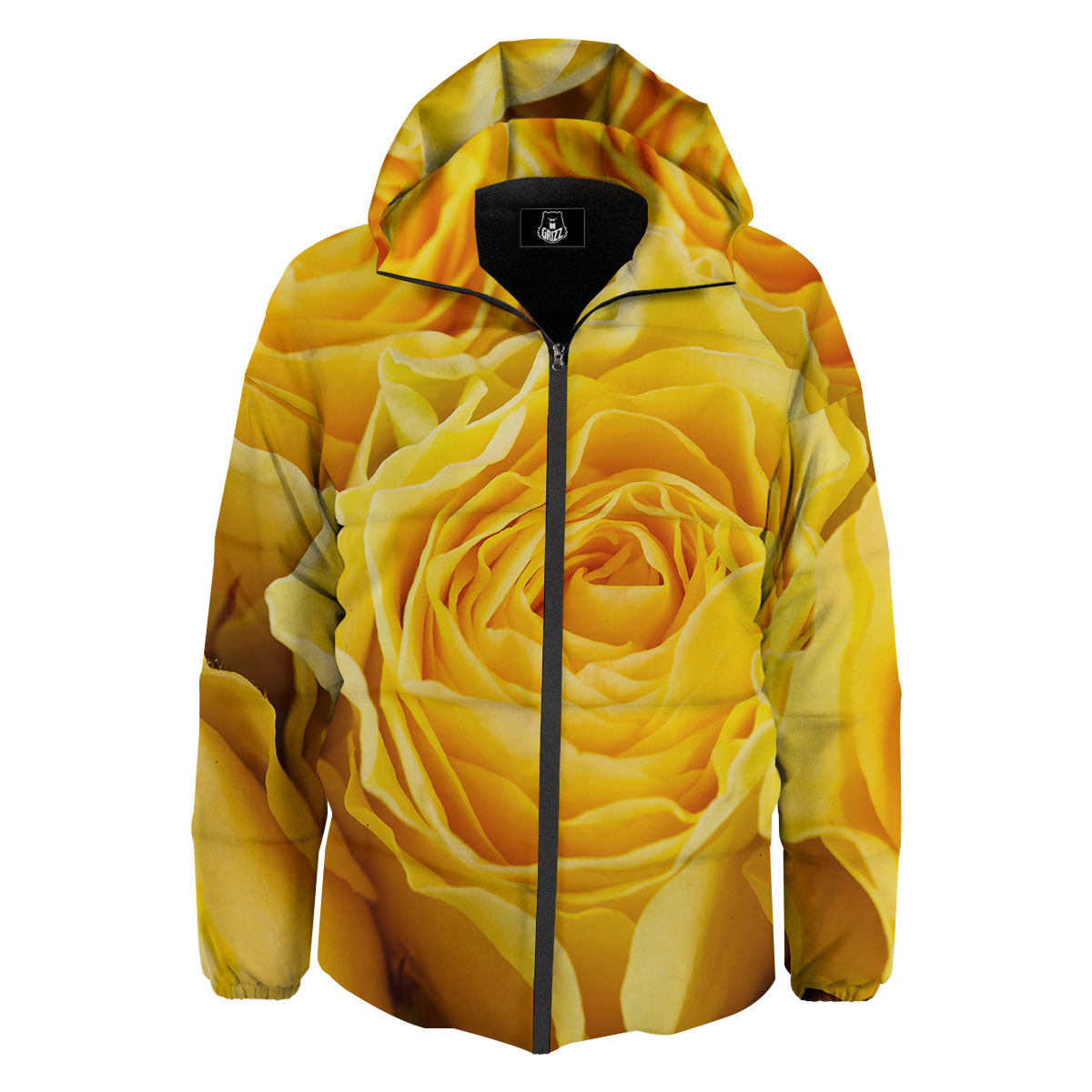 Rose Yellow Print Down Jacket-grizzshop