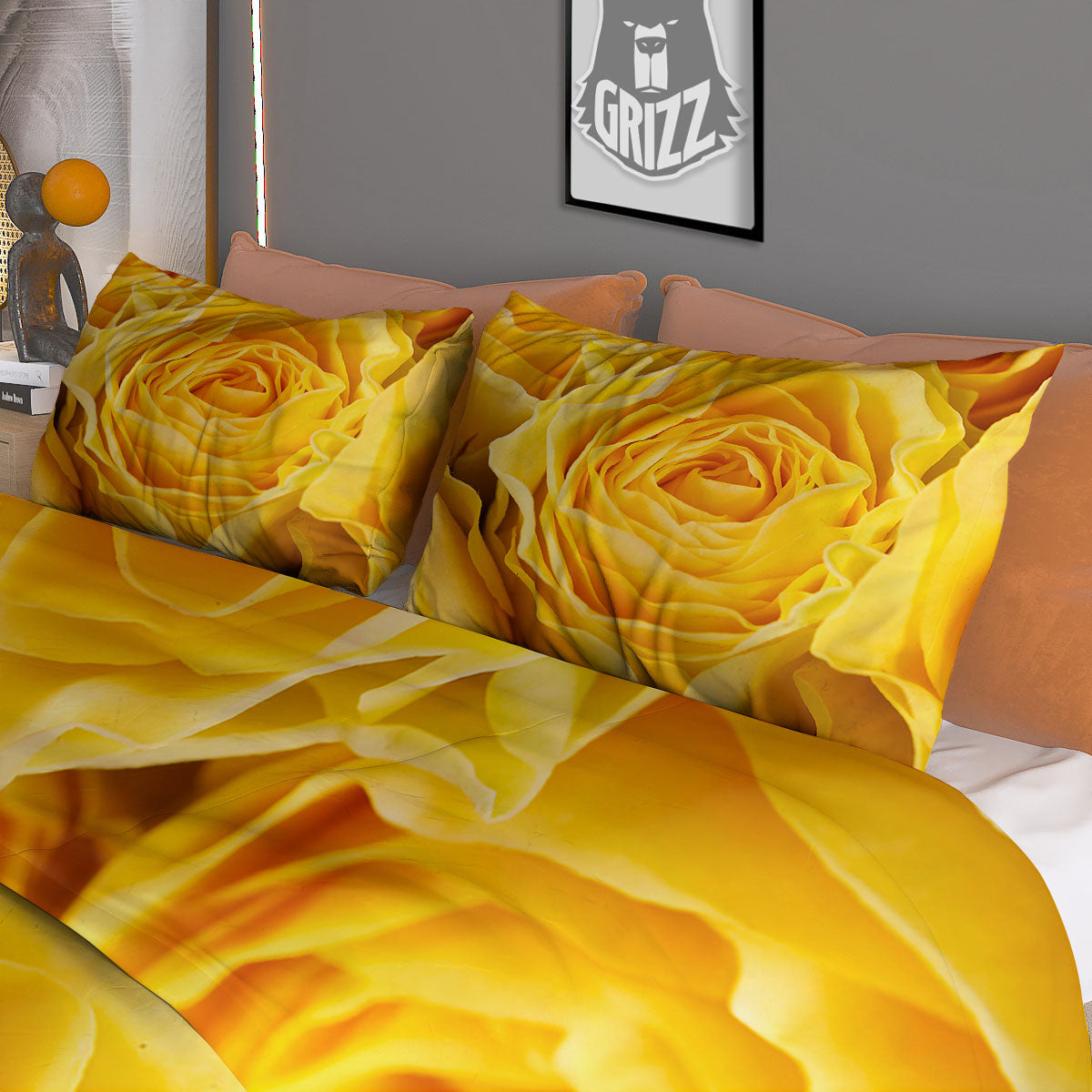 Rose Yellow Print Duvet Cover Bedding Set