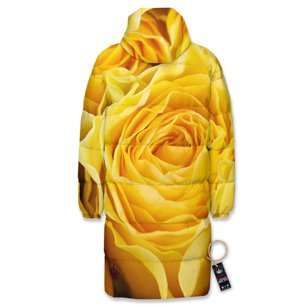 Rose Yellow Print Long Down Jacket-grizzshop