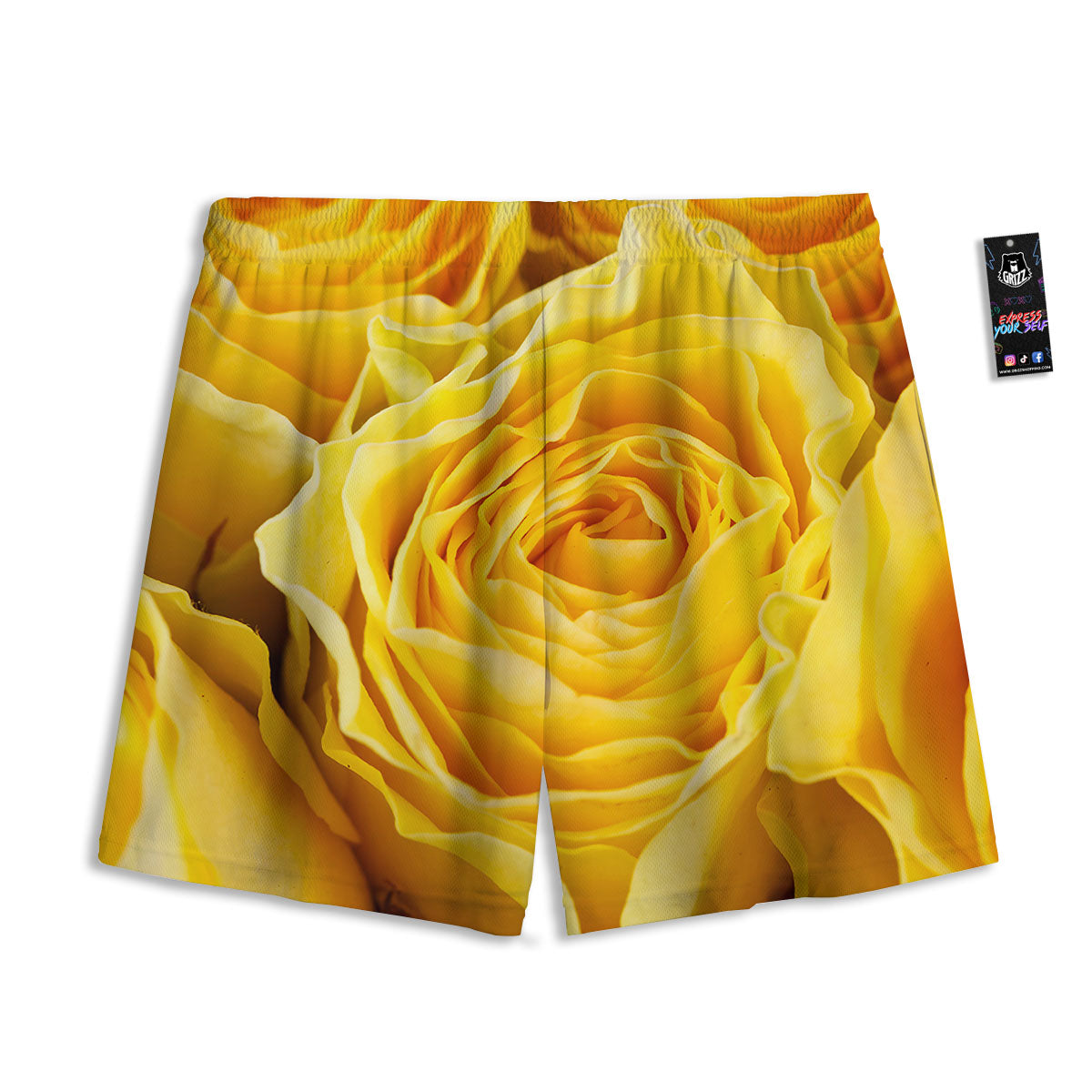 Rose Yellow Print Mesh Shorts