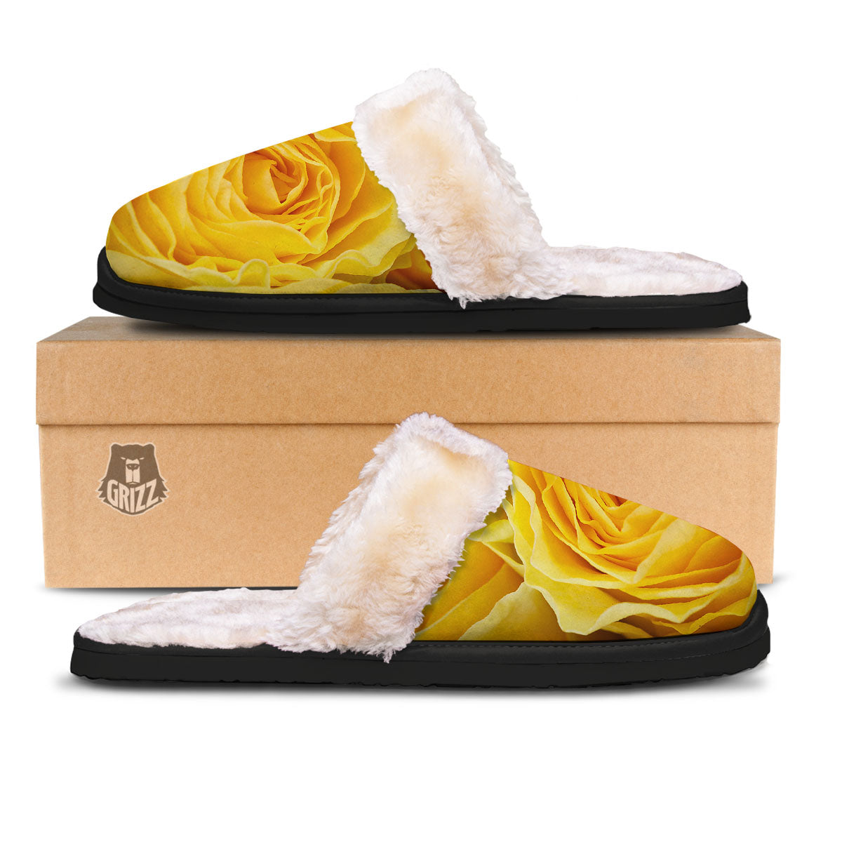 Rose Yellow Print Slippers-grizzshop