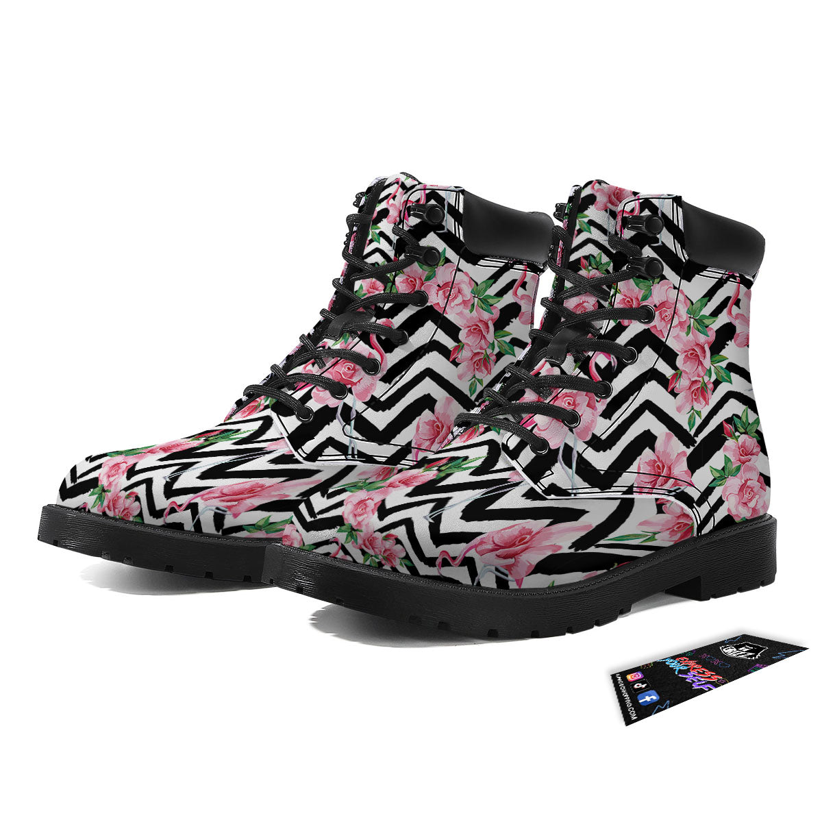 Rose Zigzag Pink Print Pattern Boots-grizzshop
