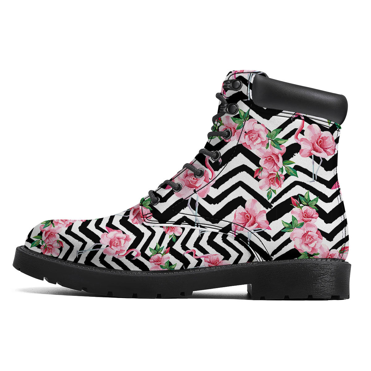Rose Zigzag Pink Print Pattern Boots-grizzshop