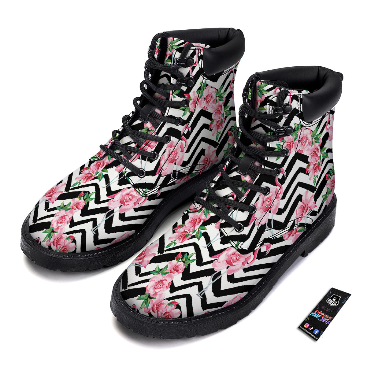Rose Zigzag Pink Print Pattern Boots-grizzshop