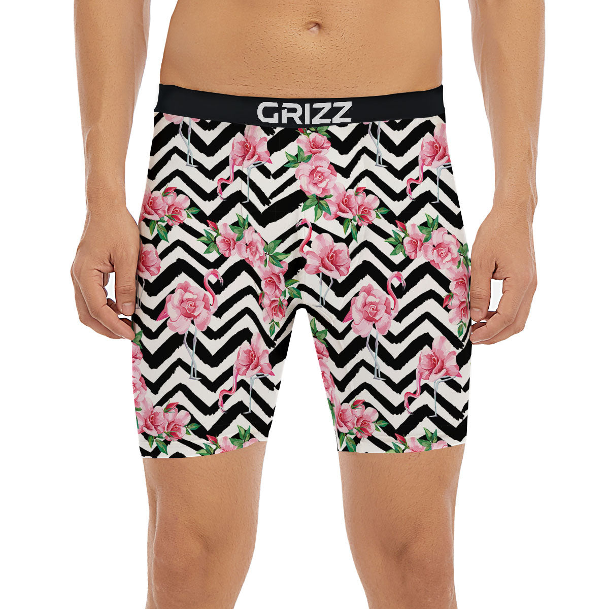 Rose Zigzag Pink Print Pattern Boxer Briefs-grizzshop