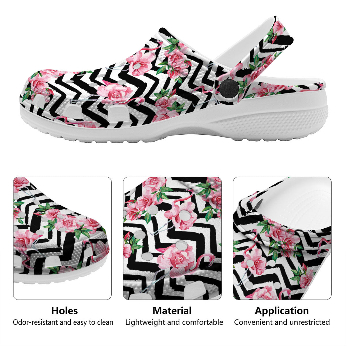 Rose Zigzag Pink Print Pattern Clog-grizzshop