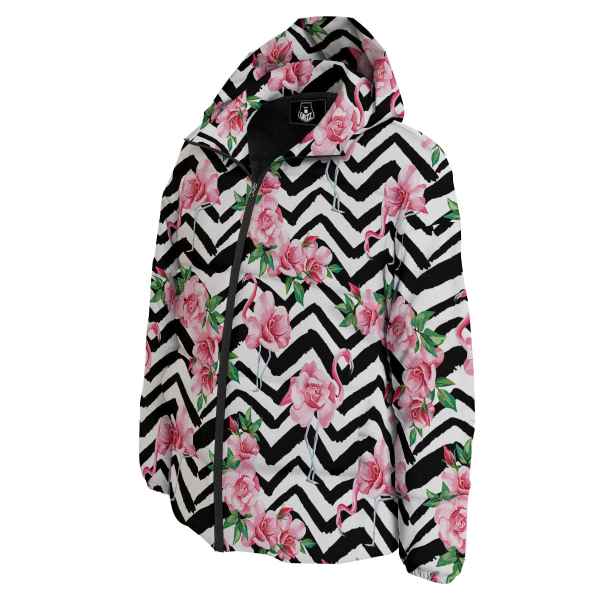 Rose Zigzag Pink Print Pattern Down Jacket-grizzshop
