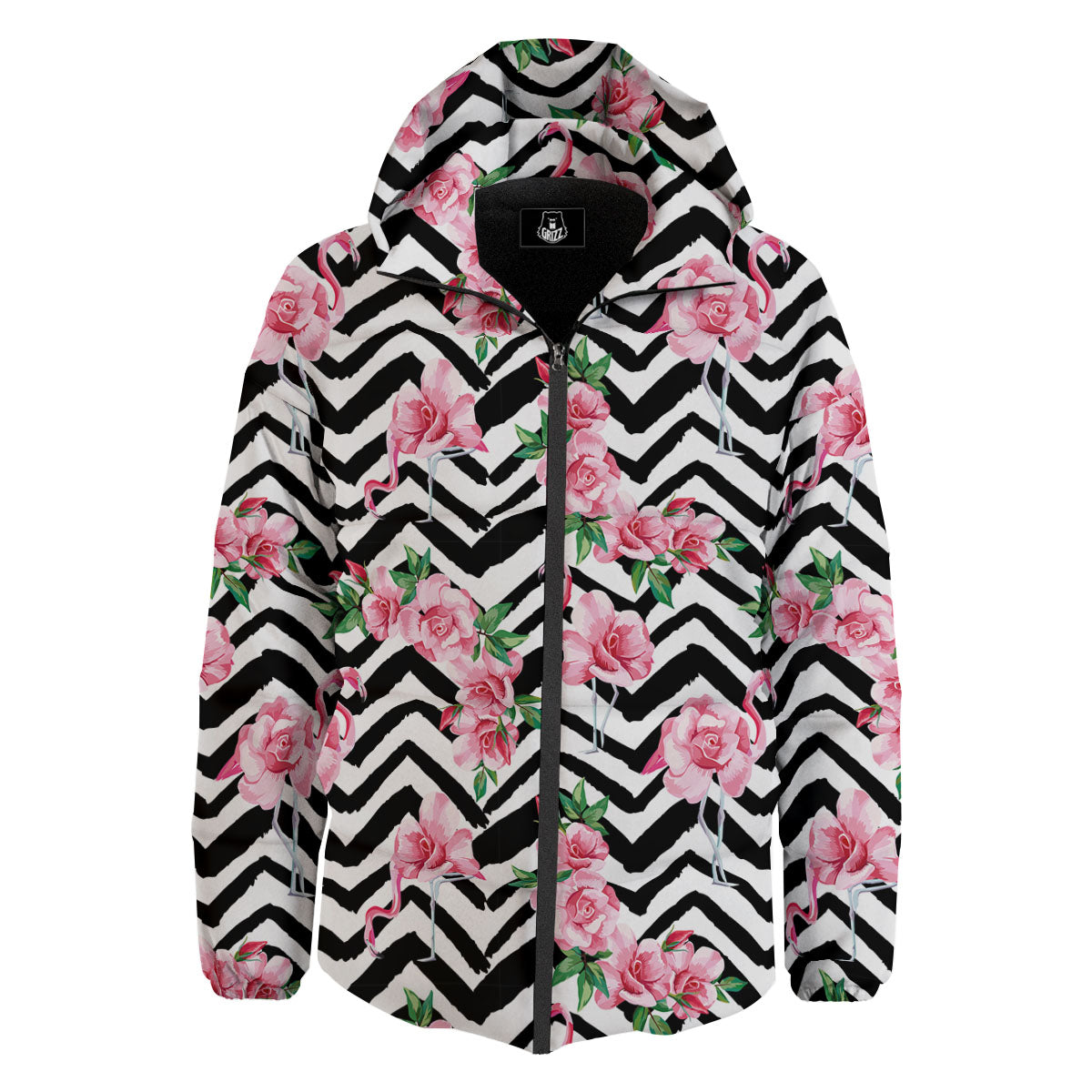 Rose Zigzag Pink Print Pattern Down Jacket-grizzshop
