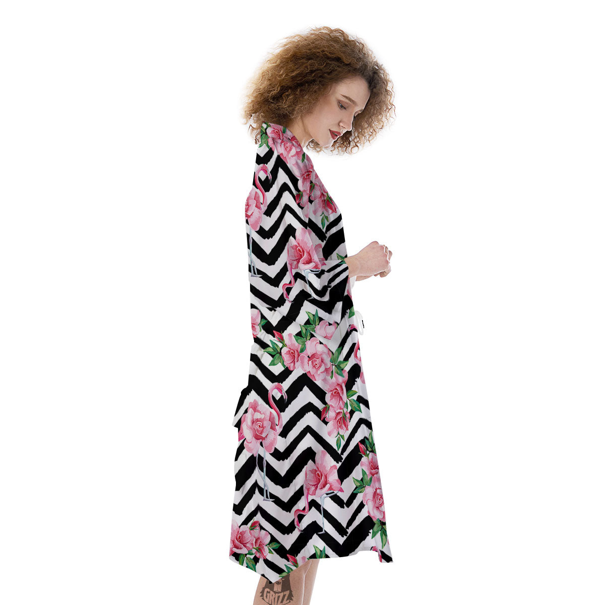 Rose Zigzag Pink Print Pattern Kimono-grizzshop
