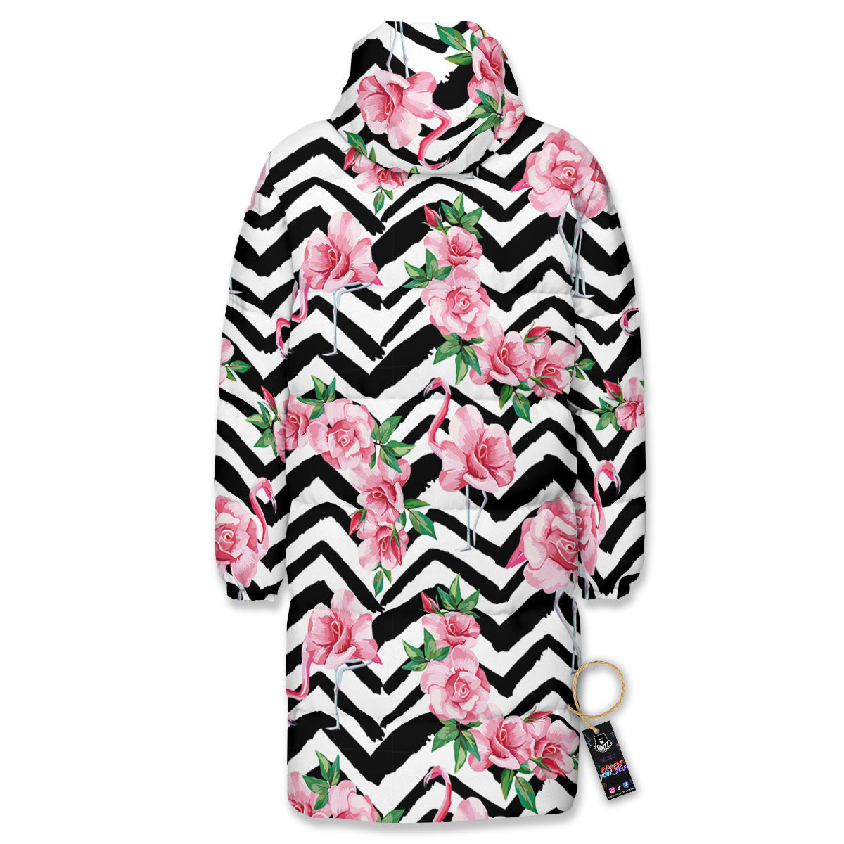 Rose Zigzag Pink Print Pattern Long Down Jacket-grizzshop