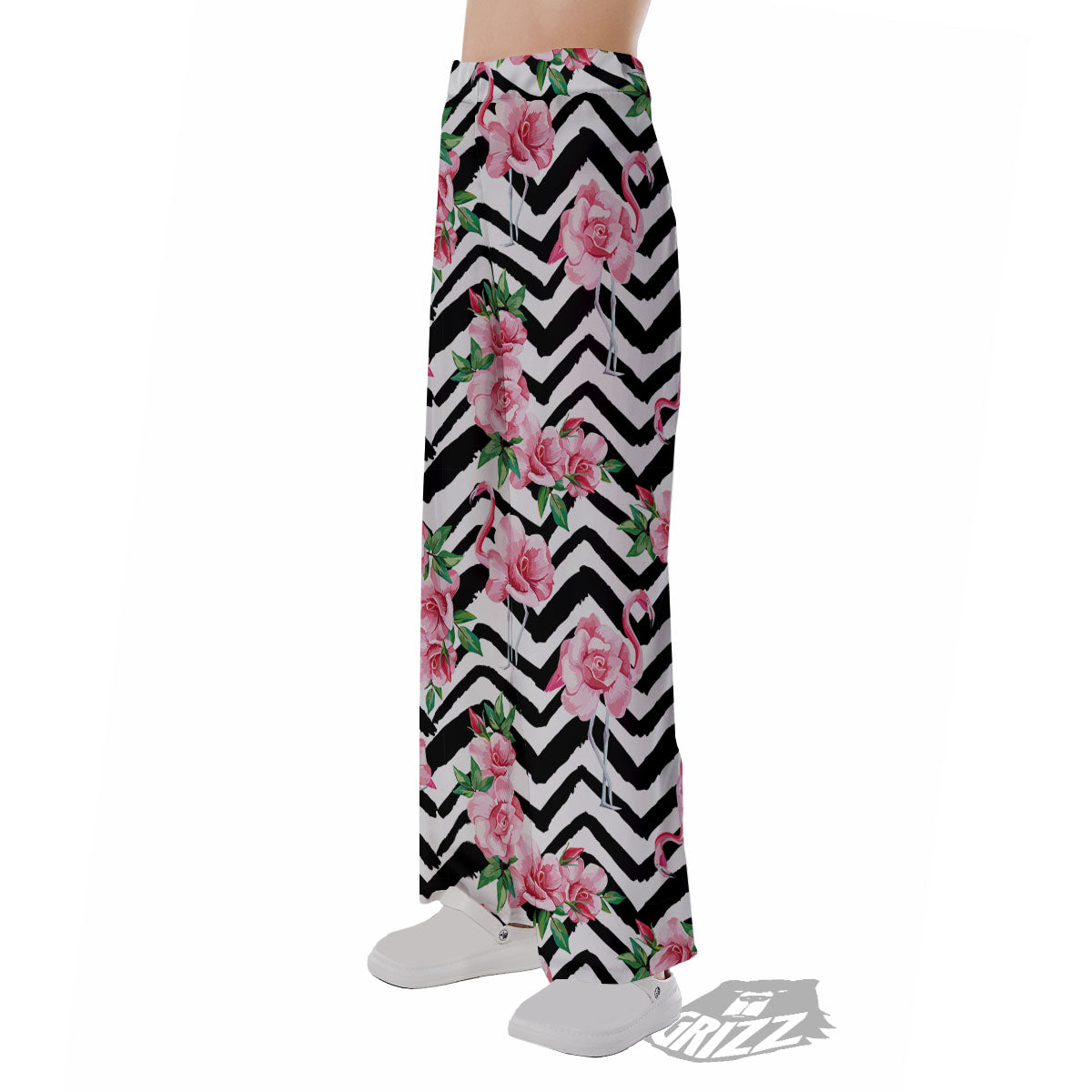 Rose Zigzag Pink Print Pattern Pajama Pants-grizzshop