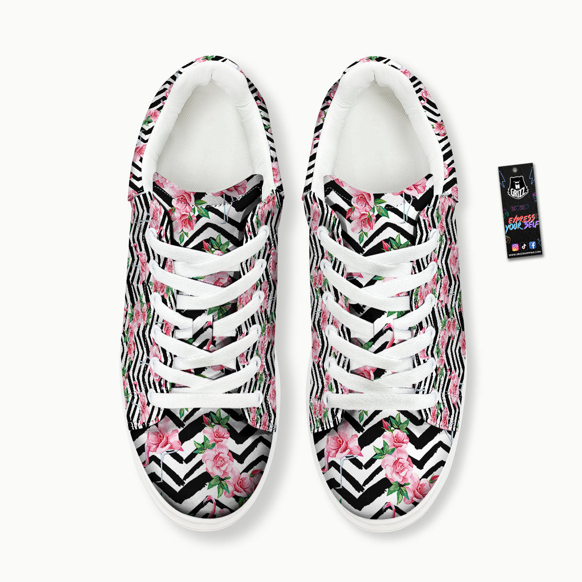 Rose Zigzag Pink Print Pattern Platform Shoes-grizzshop