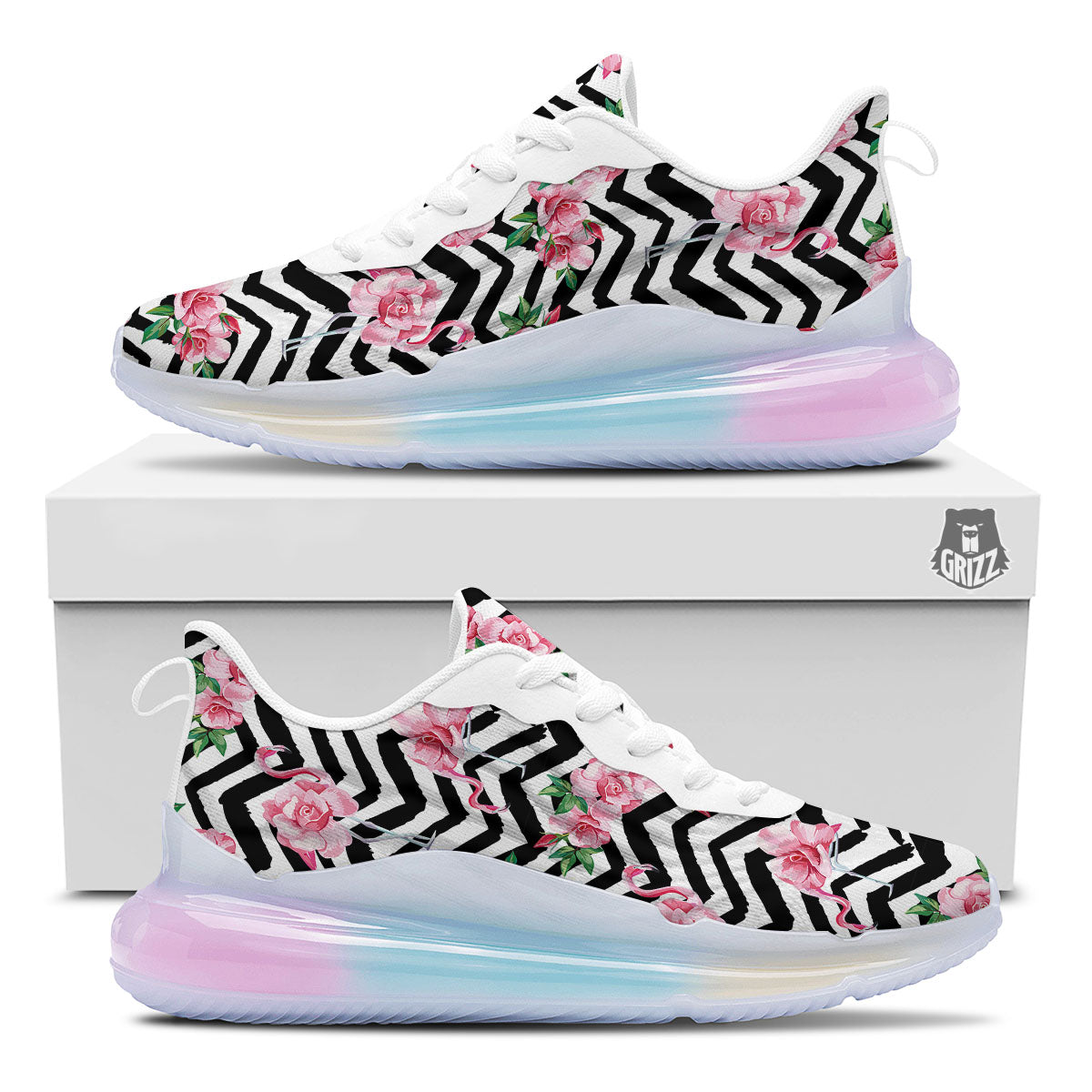Rose Zigzag Pink Print Pattern Running Sneakers-grizzshop