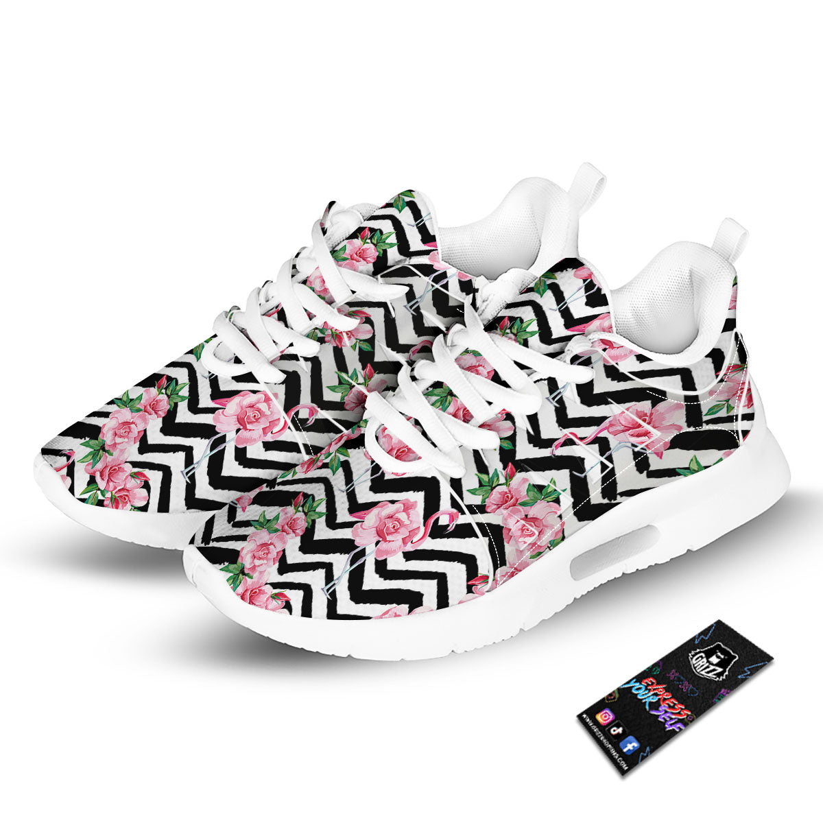 Rose Zigzag Pink Print Pattern Tennis Shoes-grizzshop