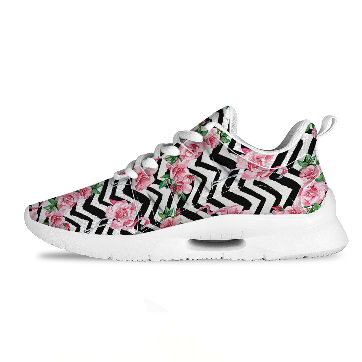 Rose Zigzag Pink Print Pattern Tennis Shoes-grizzshop