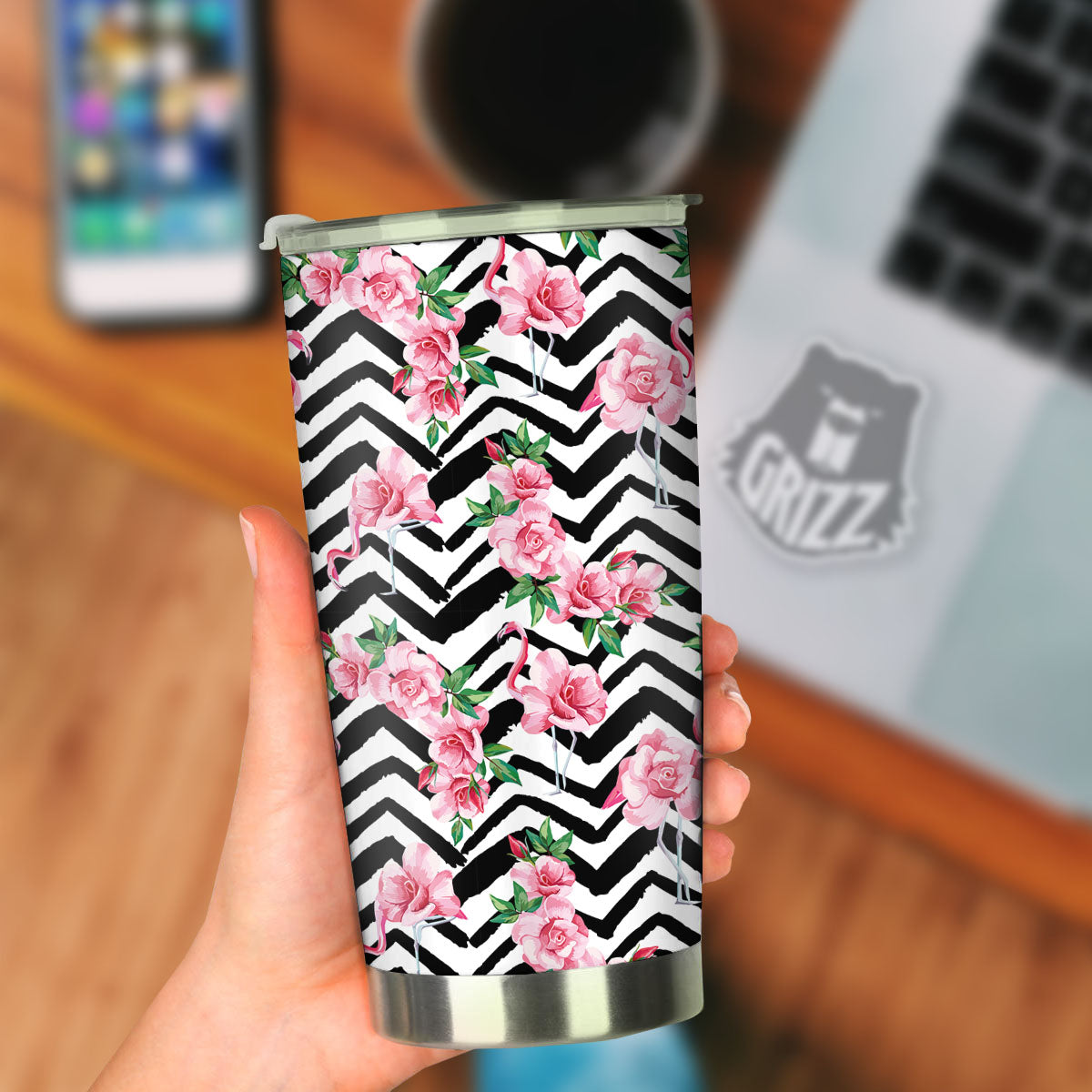Rose Zigzag Pink Print Pattern Tumbler-grizzshop