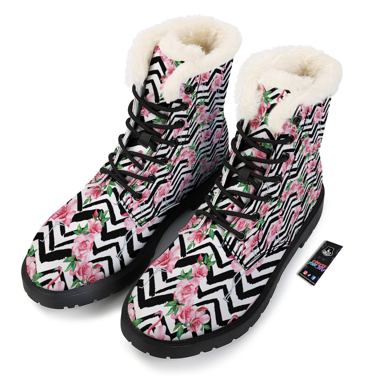Rose Zigzag Pink Print Pattern Winter Boots-grizzshop