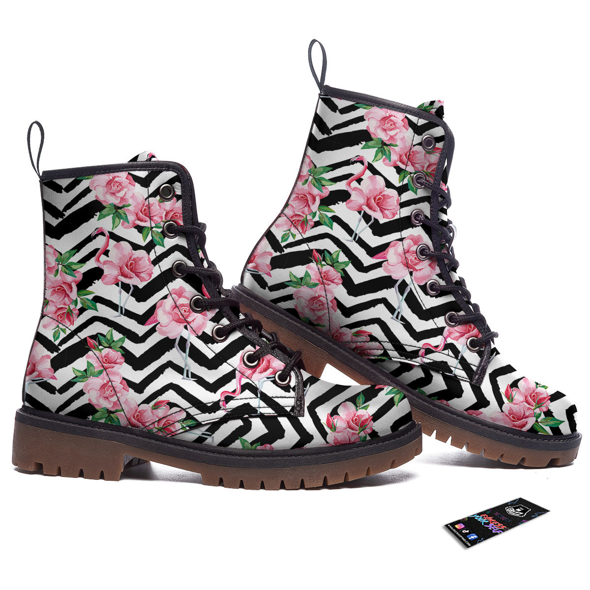 Rose Zigzag Pink Print Pattern Work Boots-grizzshop