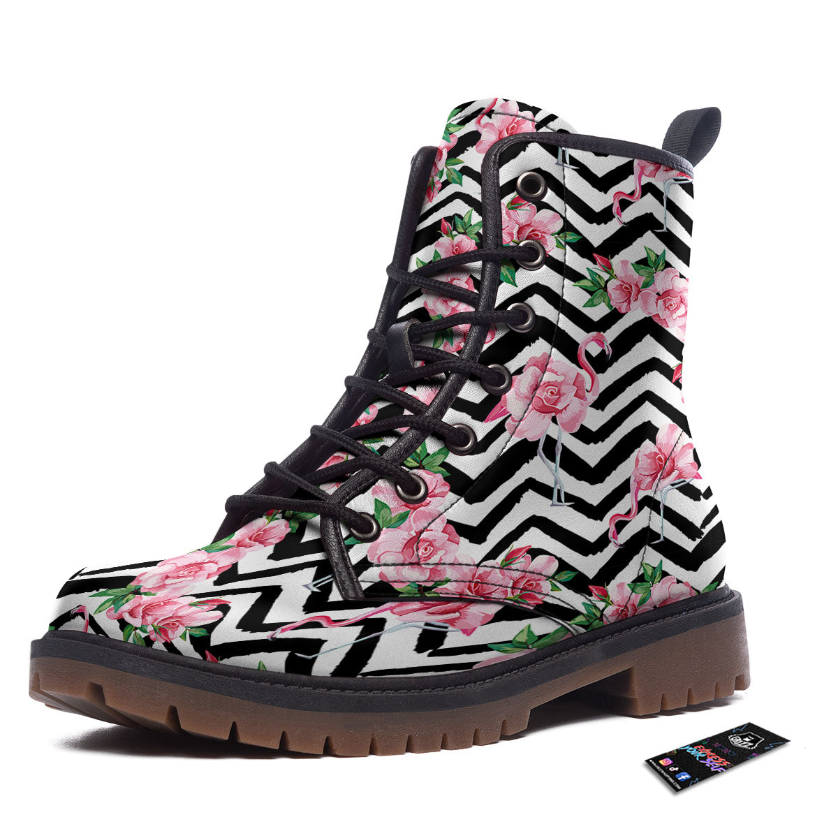 Rose Zigzag Pink Print Pattern Work Boots-grizzshop