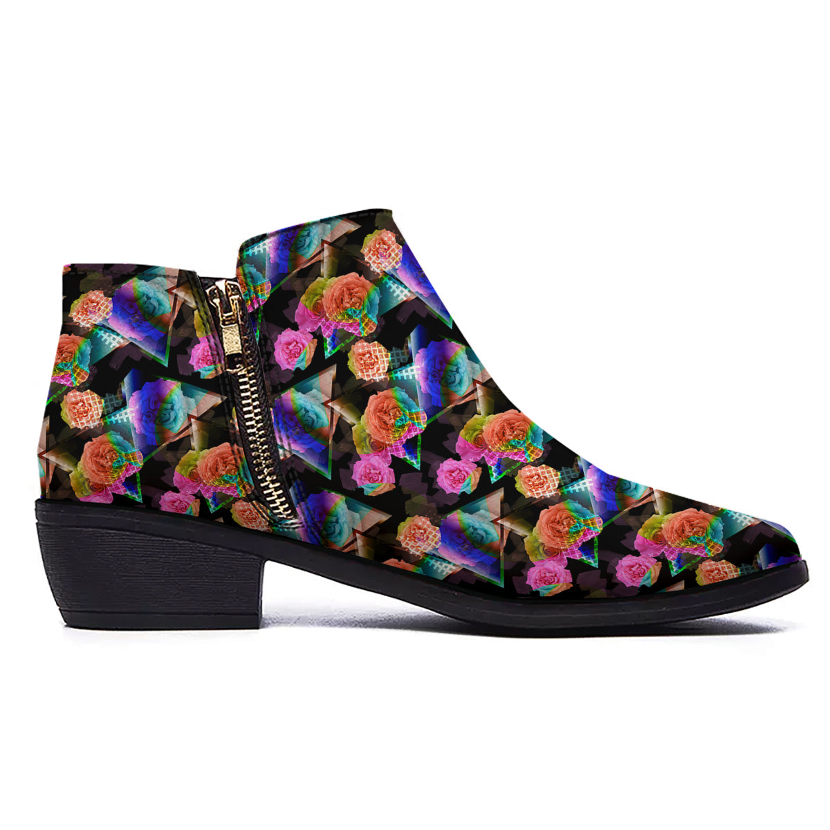 Roses Colorful Gradient Triangle Print Pattern Ankle Boots-grizzshop
