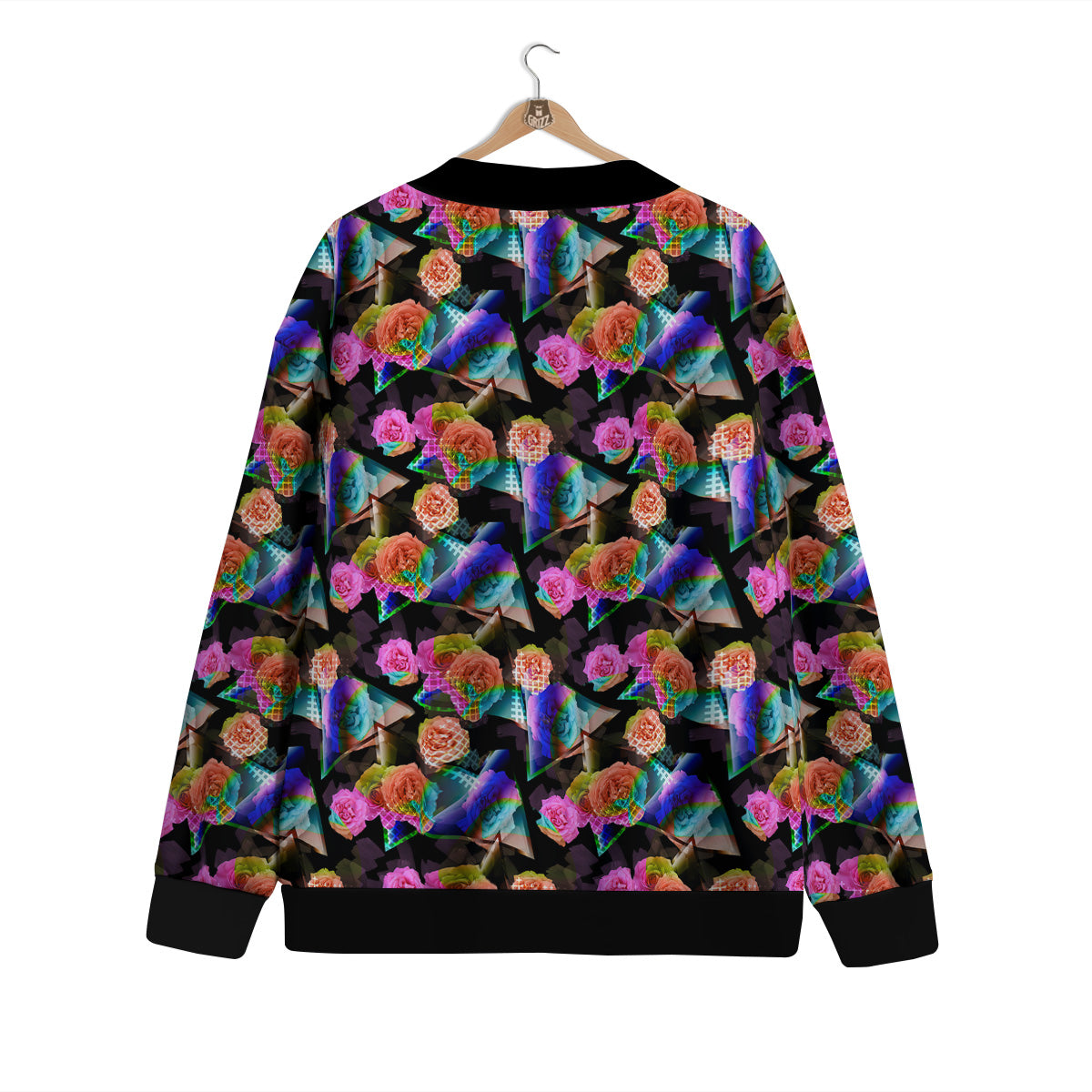 Roses Colorful Gradient Triangle Print Pattern Cardigan-grizzshop