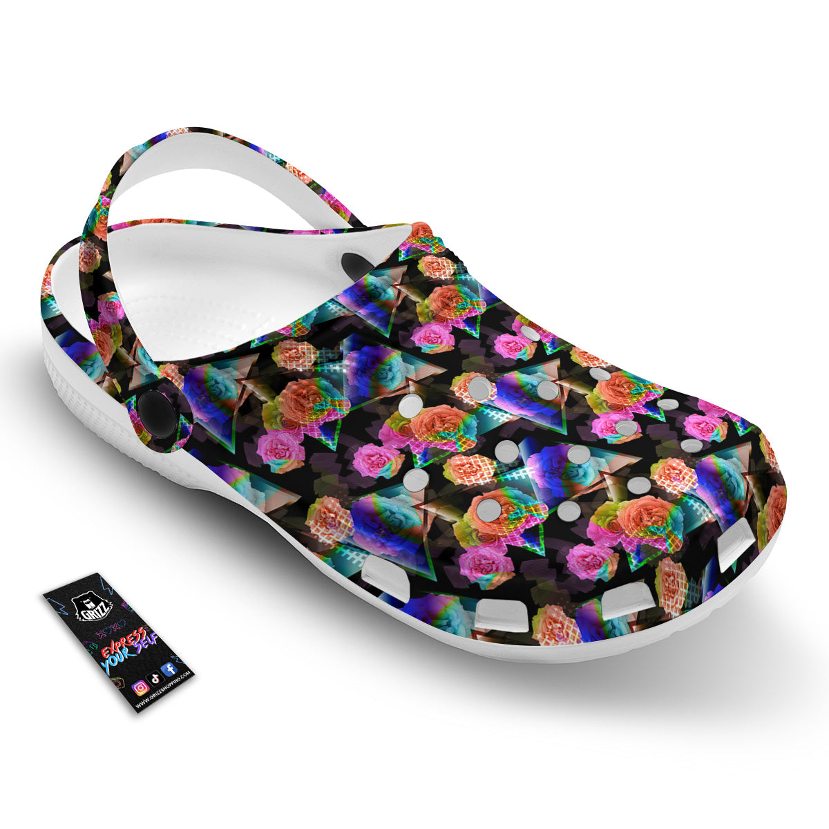 Roses Colorful Gradient Triangle Print Pattern Clog-grizzshop