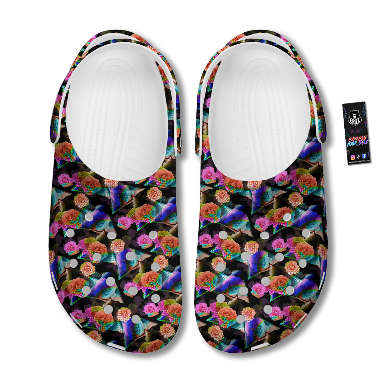Roses Colorful Gradient Triangle Print Pattern Clog-grizzshop