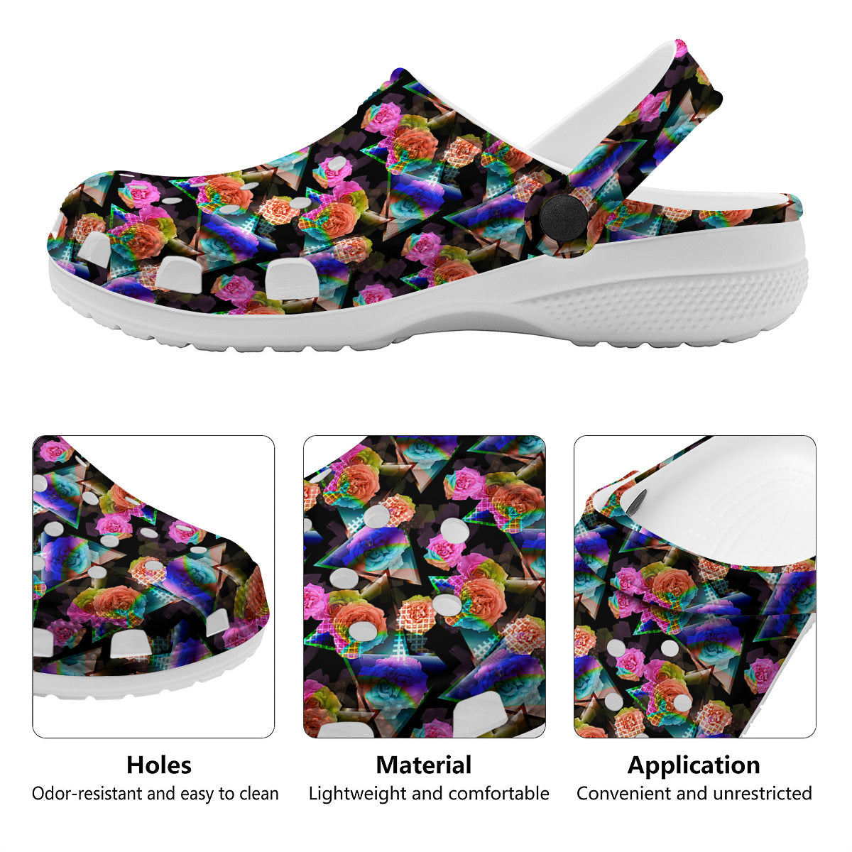 Roses Colorful Gradient Triangle Print Pattern Clog-grizzshop