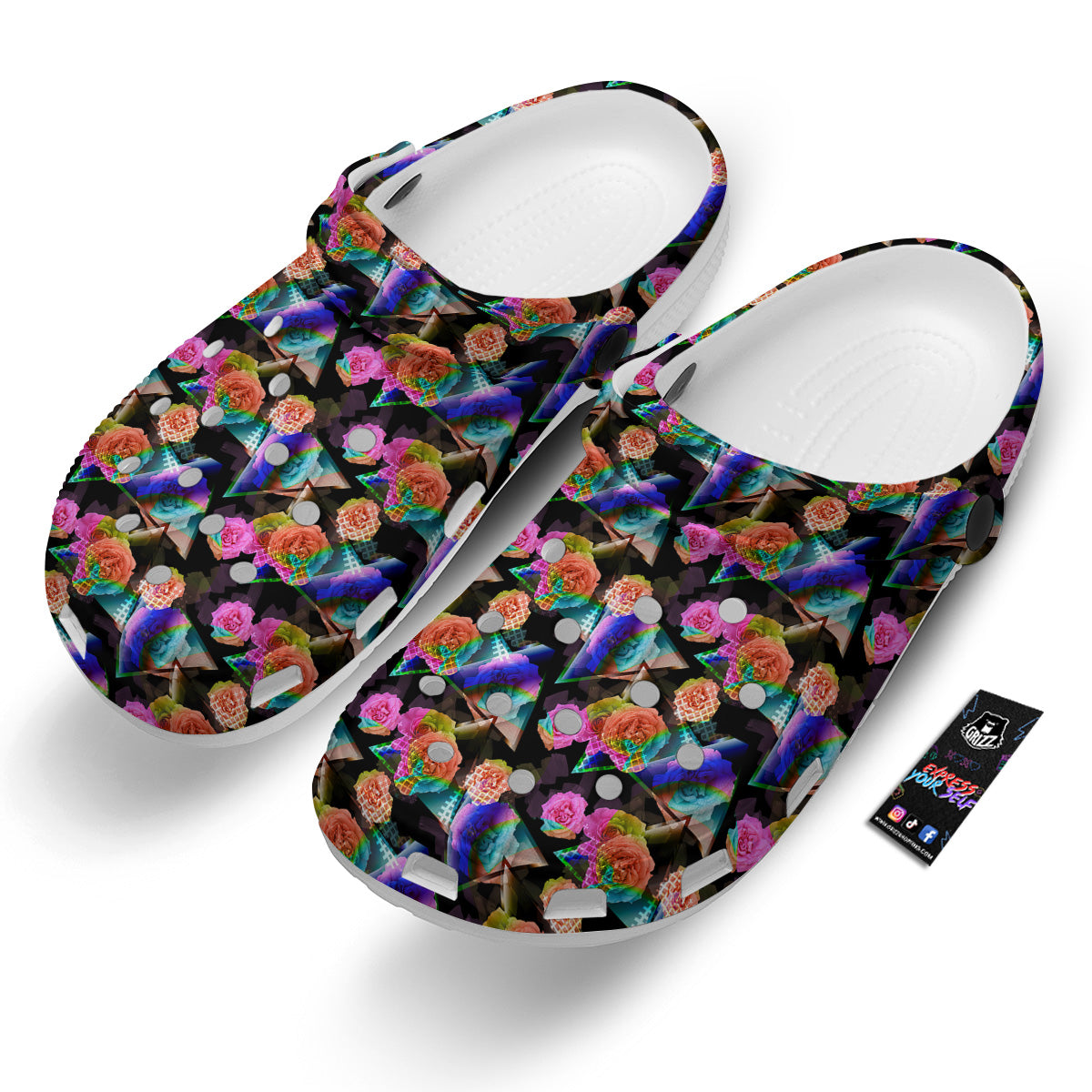 Roses Colorful Gradient Triangle Print Pattern Clog-grizzshop