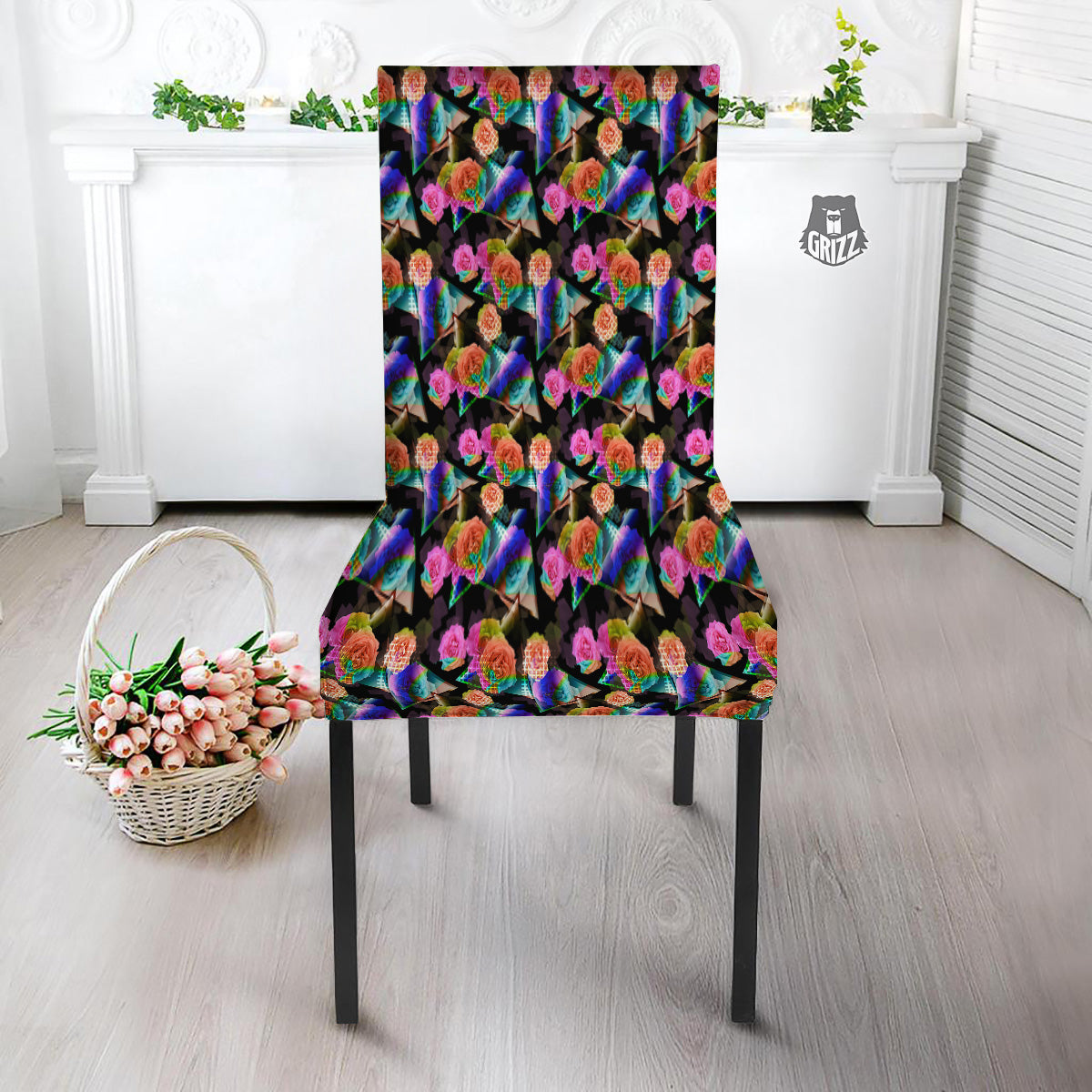 Roses Colorful Gradient Triangle Print Pattern Dining Chair Slipcover-grizzshop