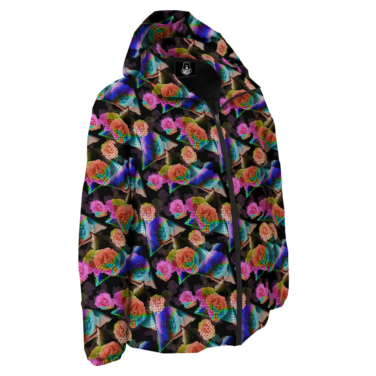 Roses Colorful Gradient Triangle Print Pattern Down Jacket-grizzshop