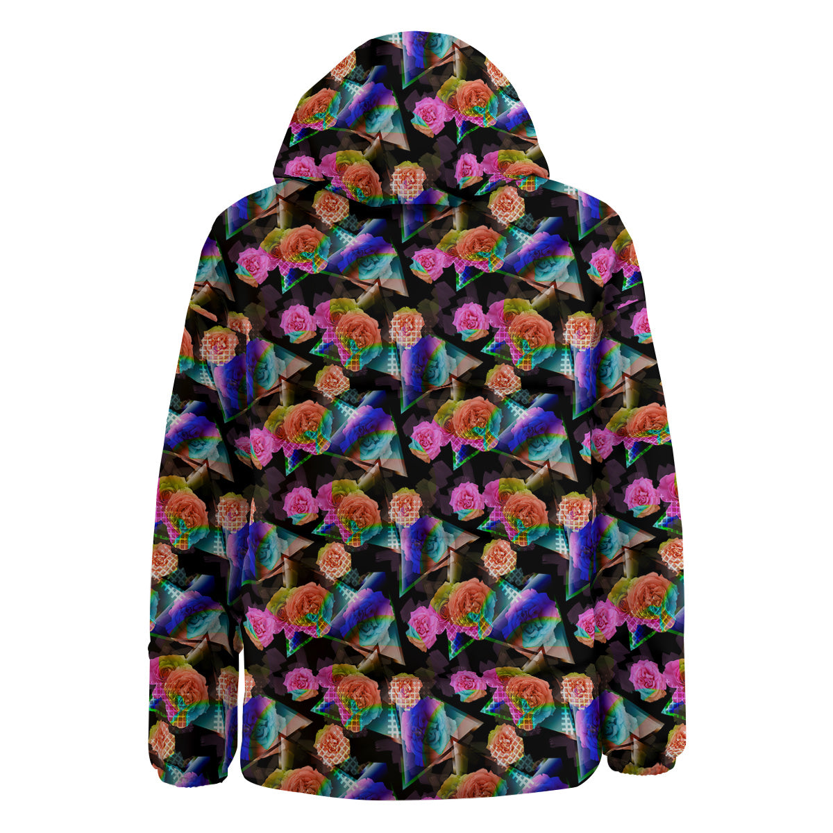 Roses Colorful Gradient Triangle Print Pattern Down Jacket-grizzshop